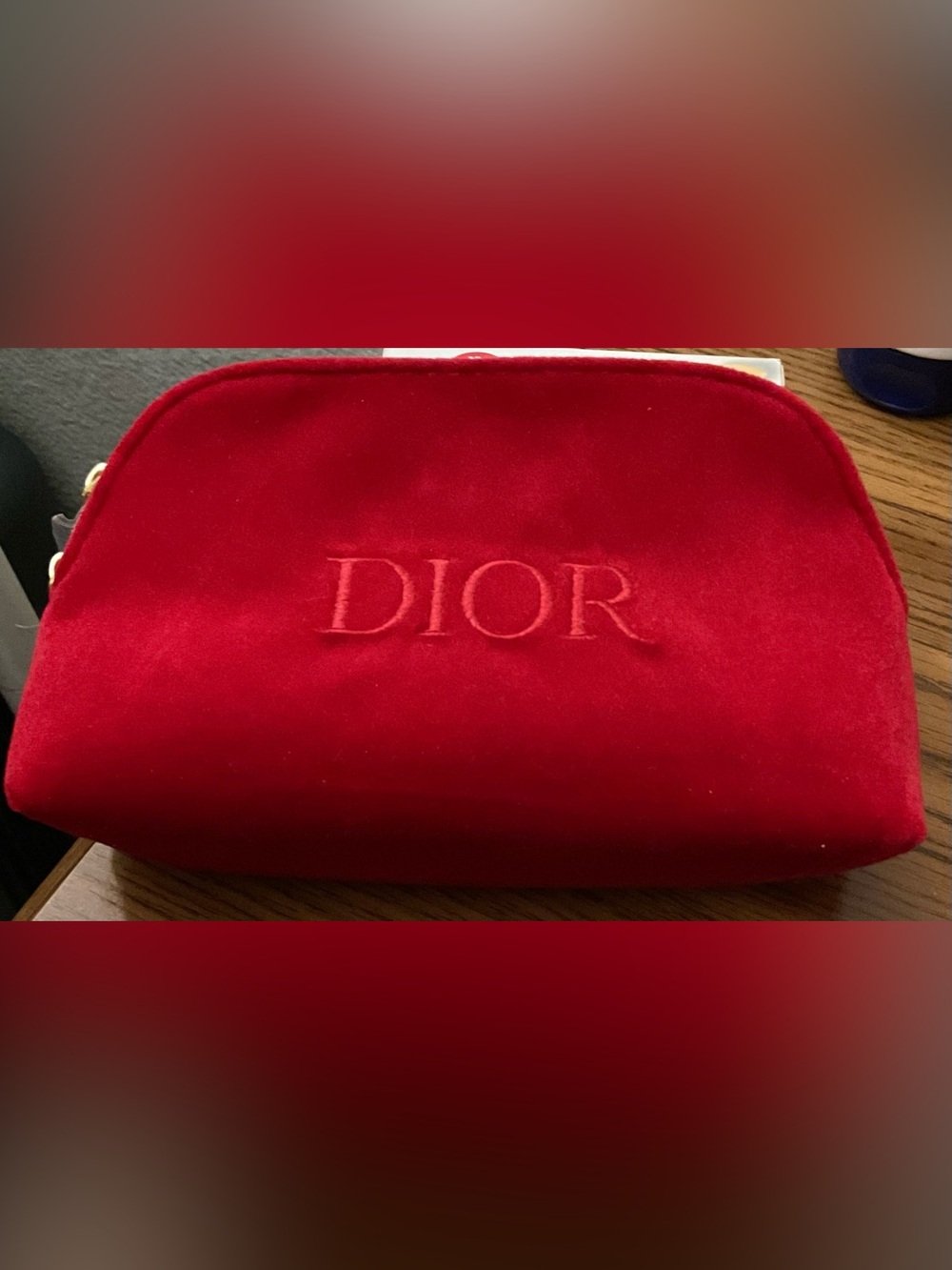 Dior Red Velvet Embossed Cosmetic Pouch